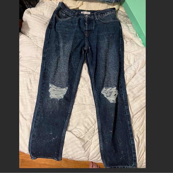 Zara Denim - BNWT Zara Embellished Rhinestone Distressed Jeans